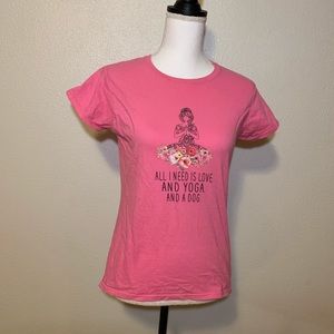 Love, yoga and a dog tshirt